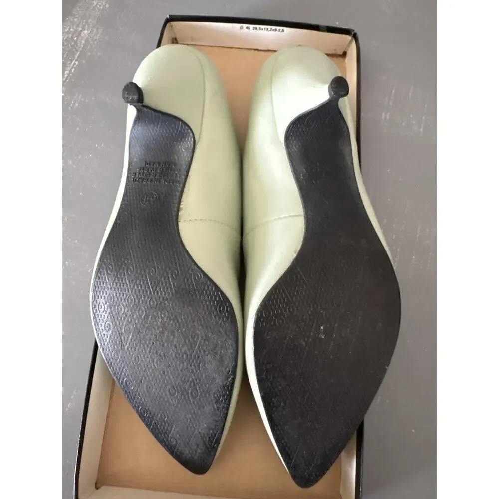 Vintage Rafferty Green Leather Kitten Heel Pumps Size 6.5B Made in Brazil